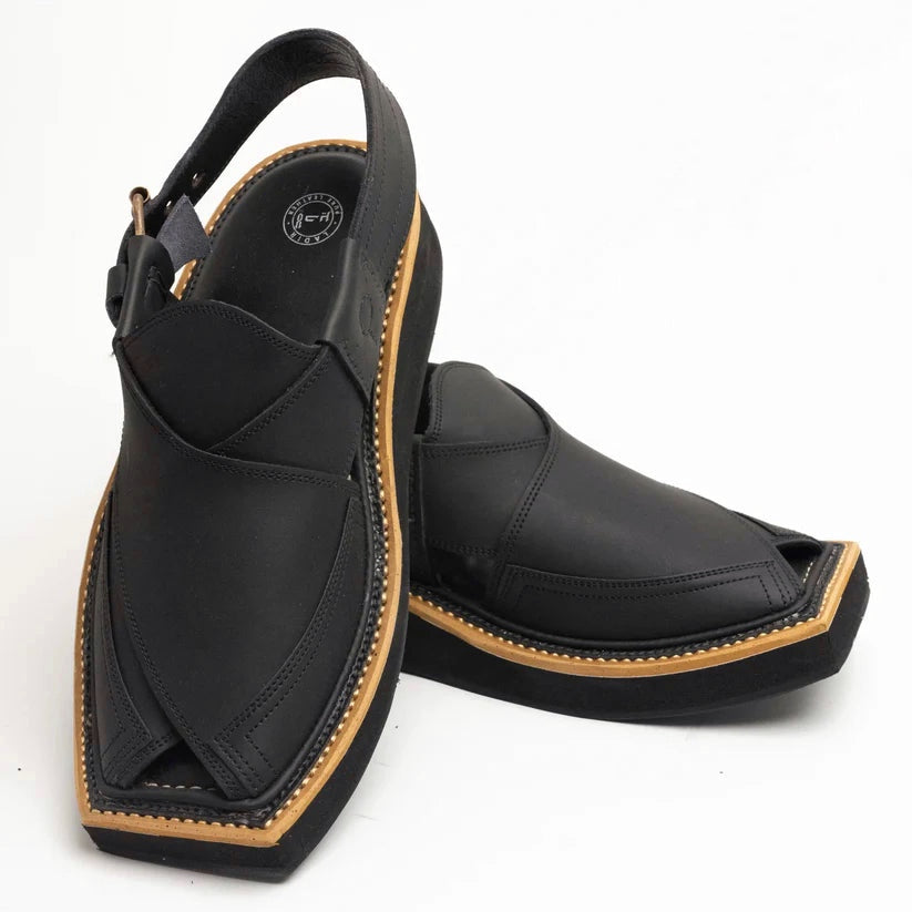 MATTE BLACK KAPTAAN Chappal (KN-105)