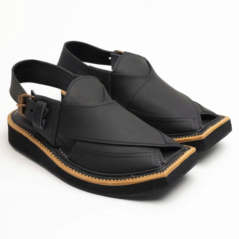 MATTE BLACK KAPTAAN Chappal (KN-105)